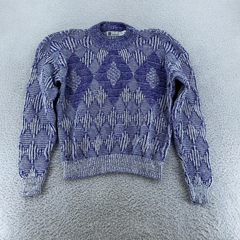 Ron Chereskin‎ Sweater Meens Small Blue White Geometric Textured Pullover Knit - Picture 2 of 7